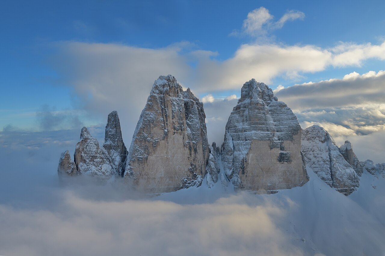 The Tre Cime di Lavaredo peaks in the Dolomites