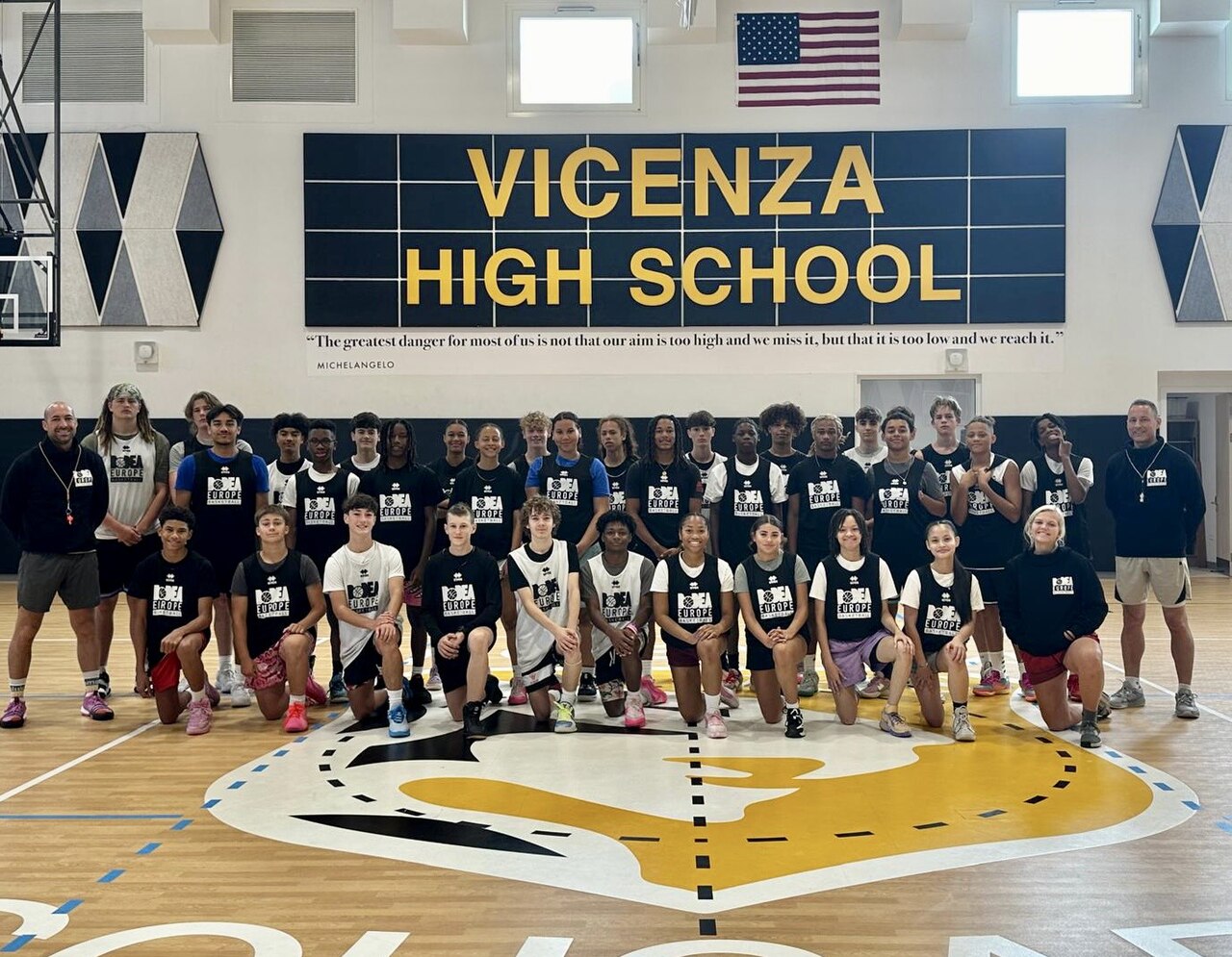 Students gathered in the Vicenza High School gymnasium on Villaggio della Pace
