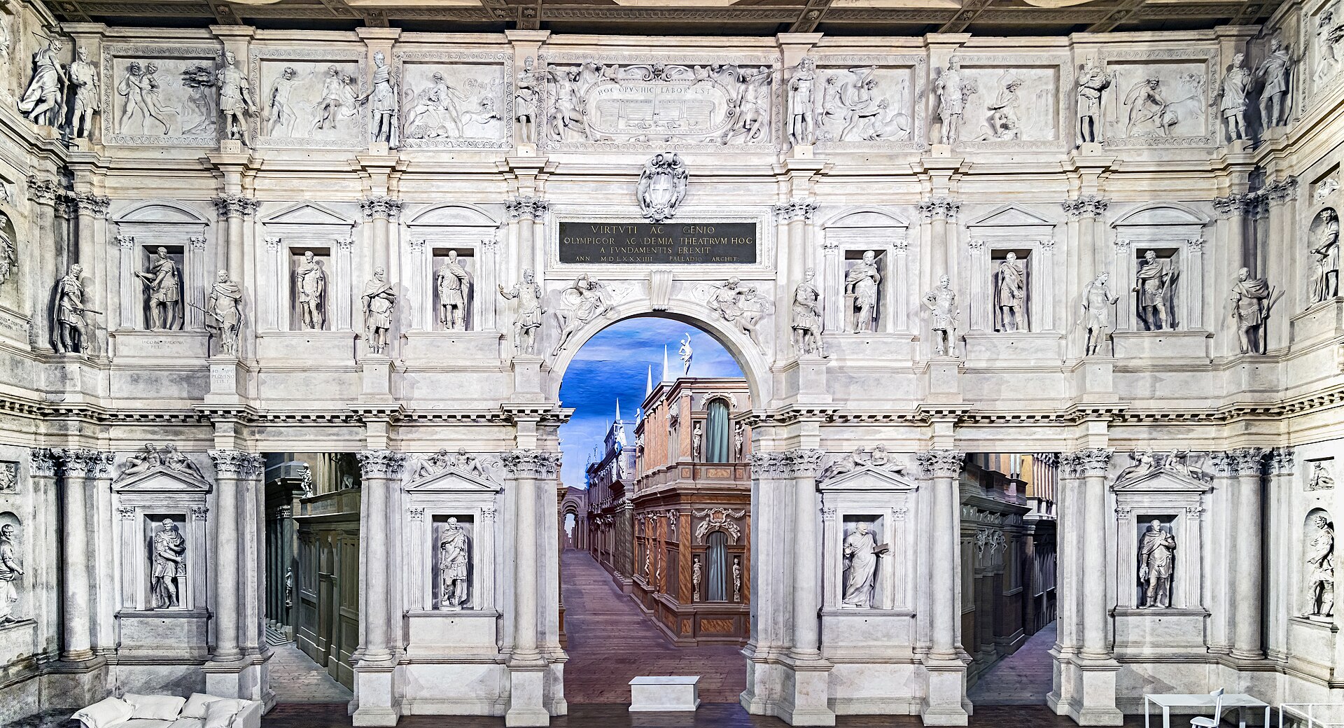 Interior of the Teatro Olimpico with its ancient stage set